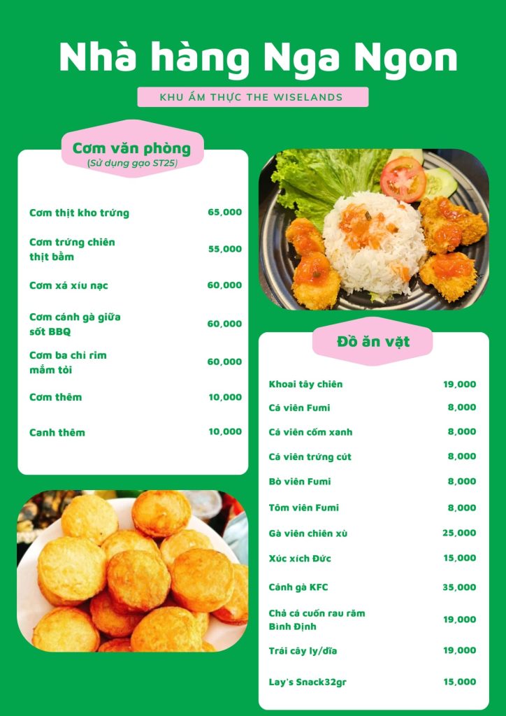 Menu gian hàng Nga Ngon 