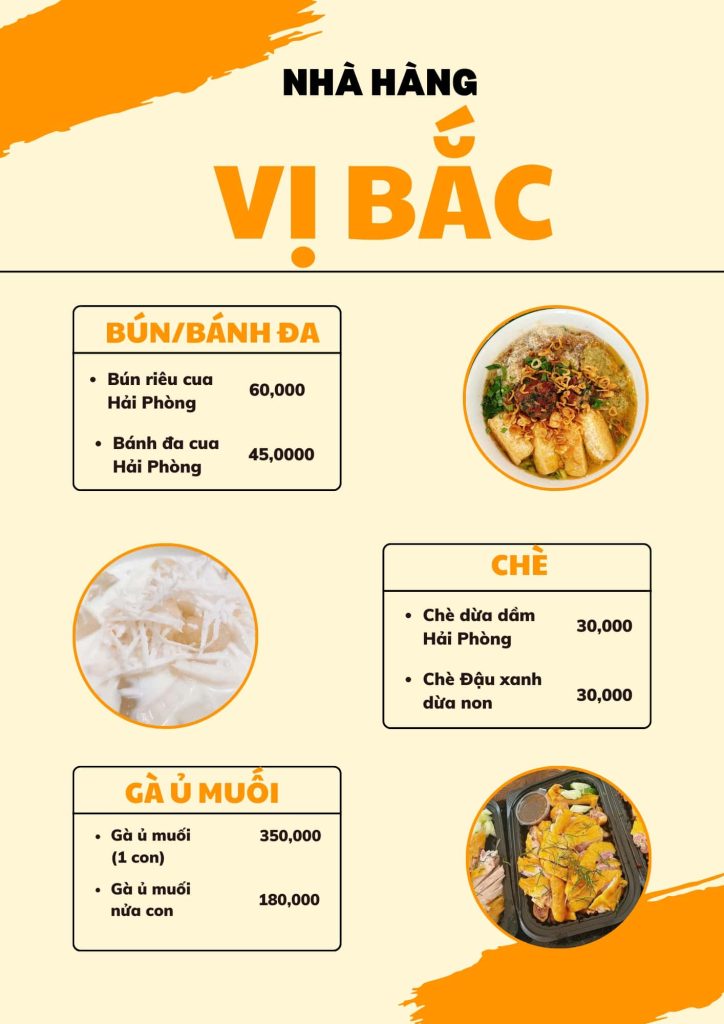 Menu gian hàng Vị Bắc 